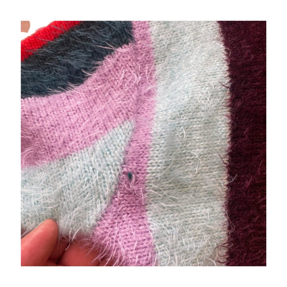 Blank NYC The Mad Hatter Multi Striped Fuzzy Mock Neck Sweater Top - Picture 7 of 8